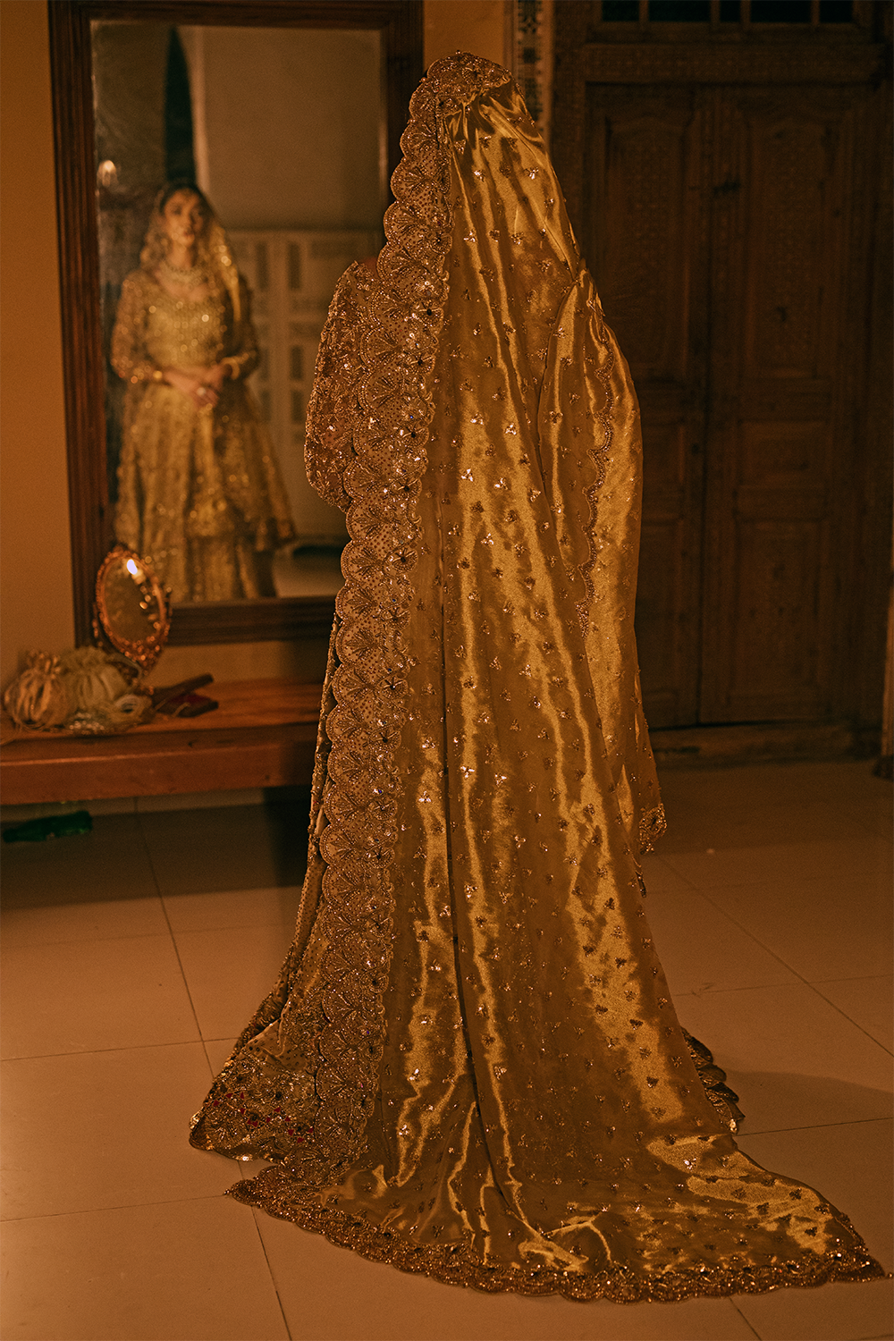 Gold Pakistani Bridal Dresses | Elegant Lehenga Choli Set