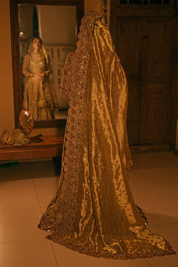 Gold Bridal Lehenga Choli and Dupatta Dress