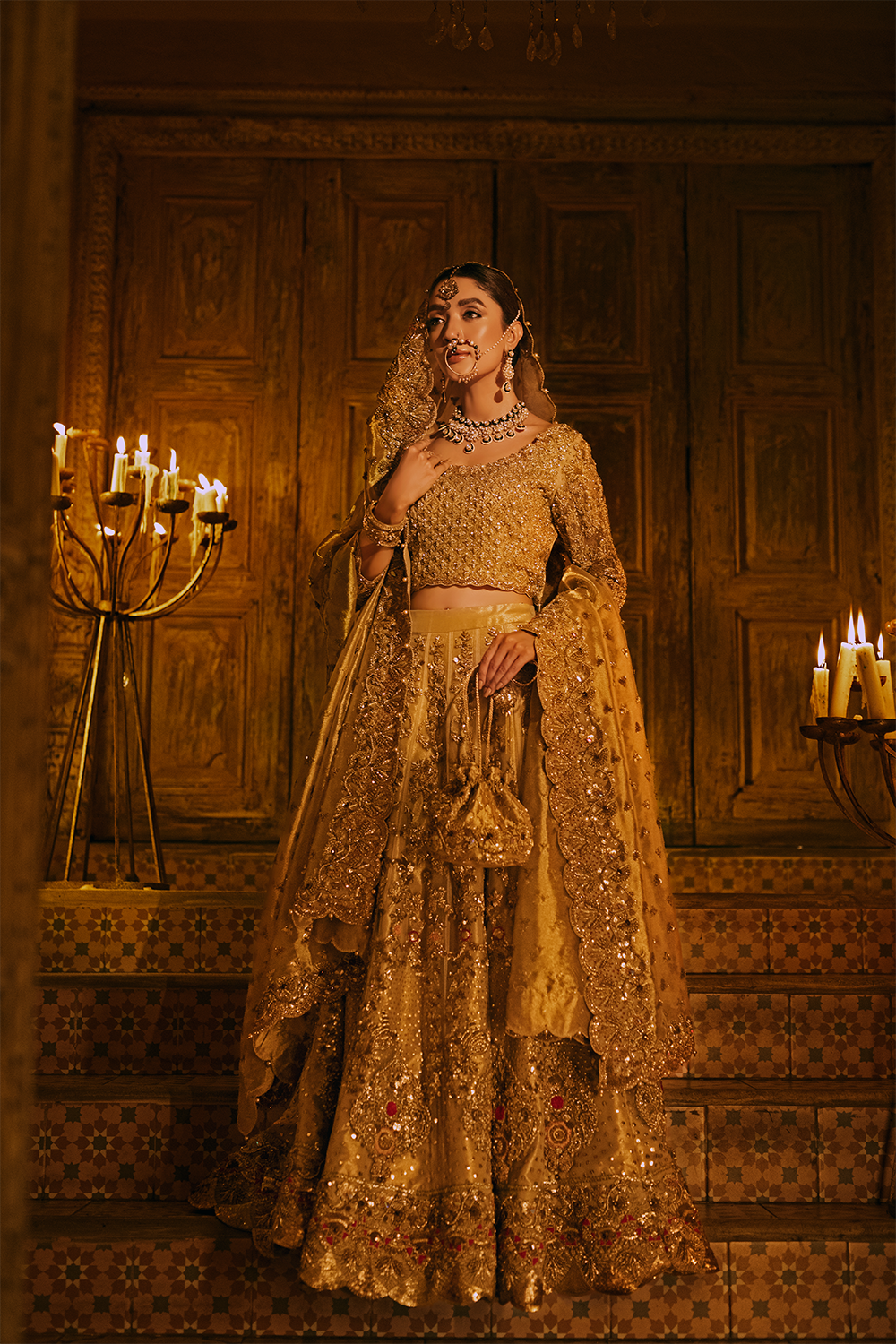 Gold Pakistani Bridal Dresses | Elegant Lehenga Choli Set