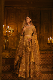 Gold Bridal Lehenga Choli and Dupatta Dress for Wedding
