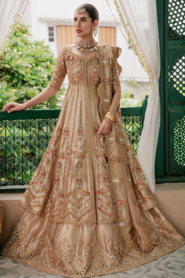 Gold Lehenga Frock Bridal for Pakistani Bridal Wear