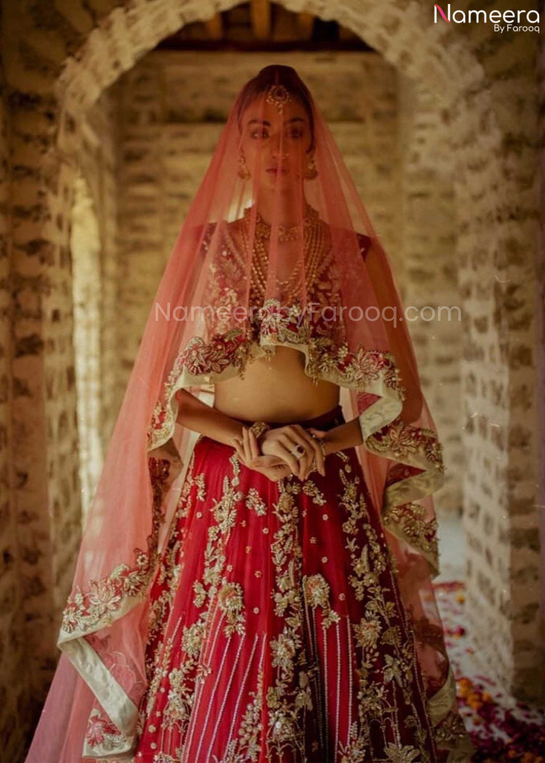Red Pakistani Bridal Lehenga Online for Wedding #BN997