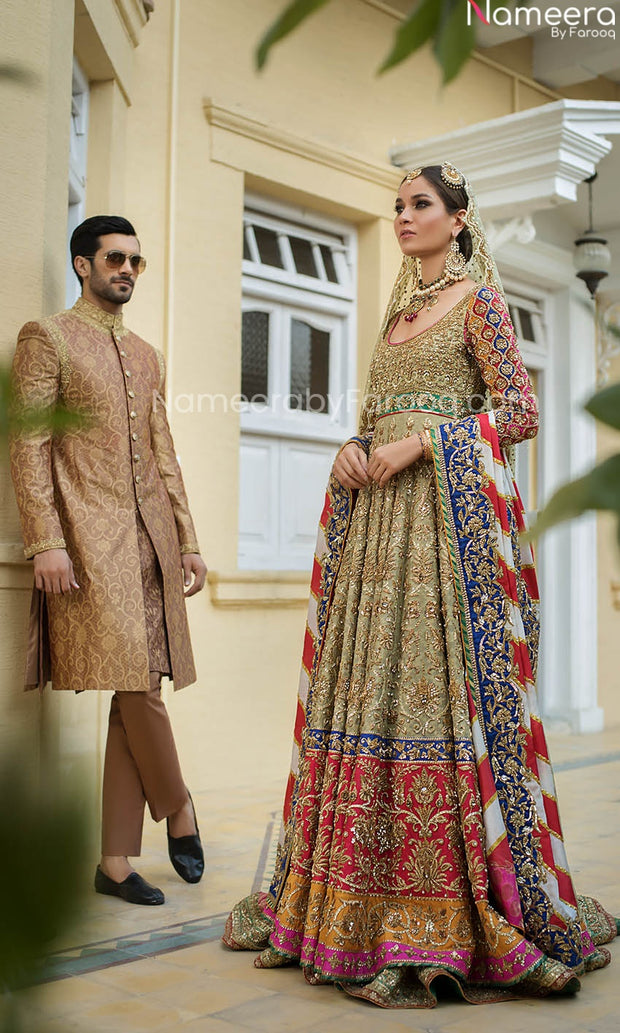 Gold Pakistani Bridal Lehenga Uk for Wedding