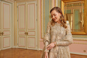 Gold Pakistani Wedding Dress in Sharara Kameez Dupatta Style