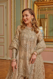 Gold Pakistani Wedding Dress in Sharara Kameez Style Online