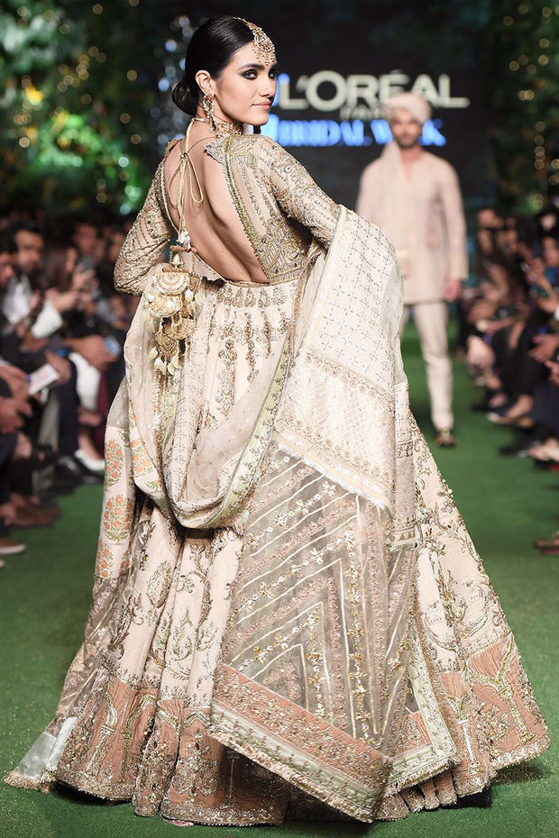 Golden Beige Lehenga Frock for Pakistani Wedding Dress