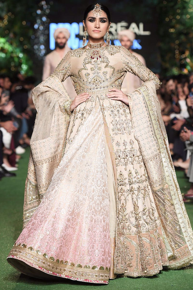 Golden Beige Lehenga Frock for Pakistani Wedding Dresses