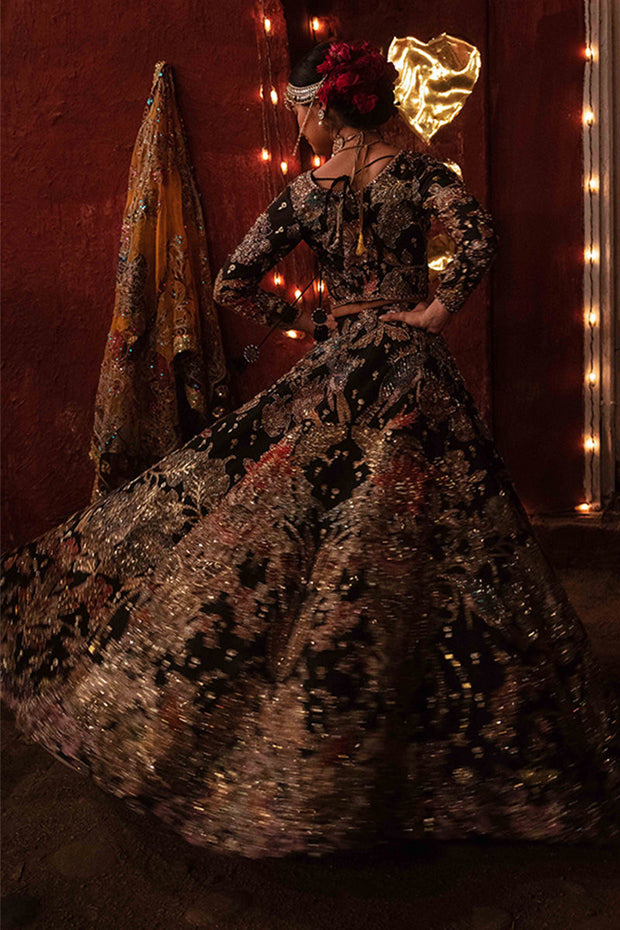 Golden Black Lehenga Choli for Pakistani Bridal Dresses