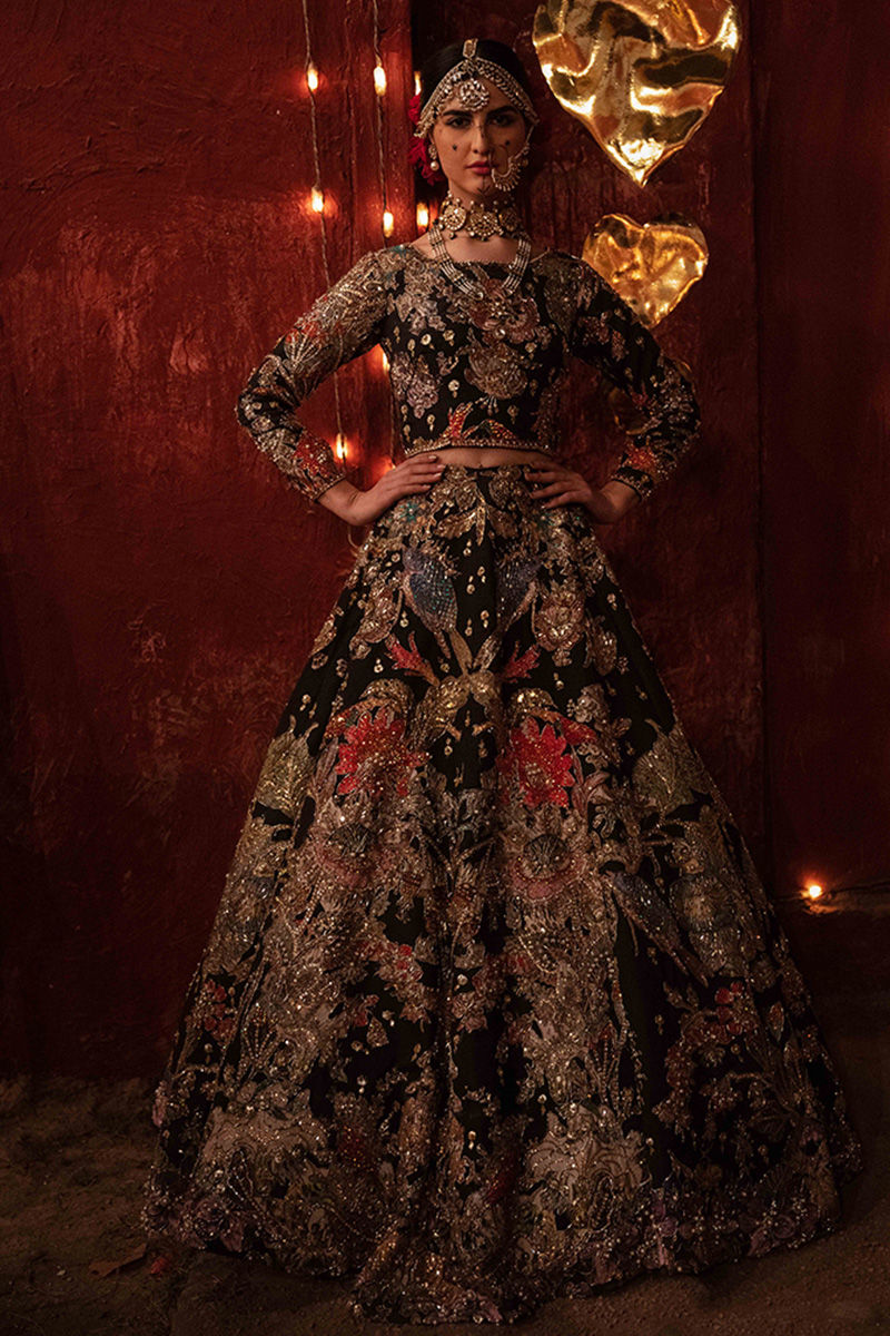 Golden Black Lehenga Choli for Pakistani Bridal Dresses