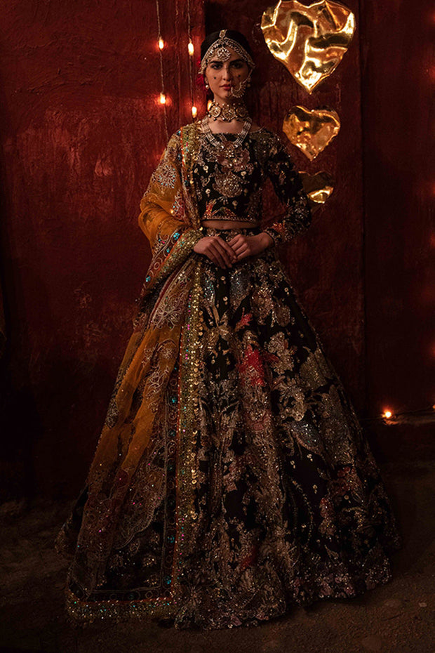 Golden Black Lehenga Choli for Pakistani Bridal Dresses