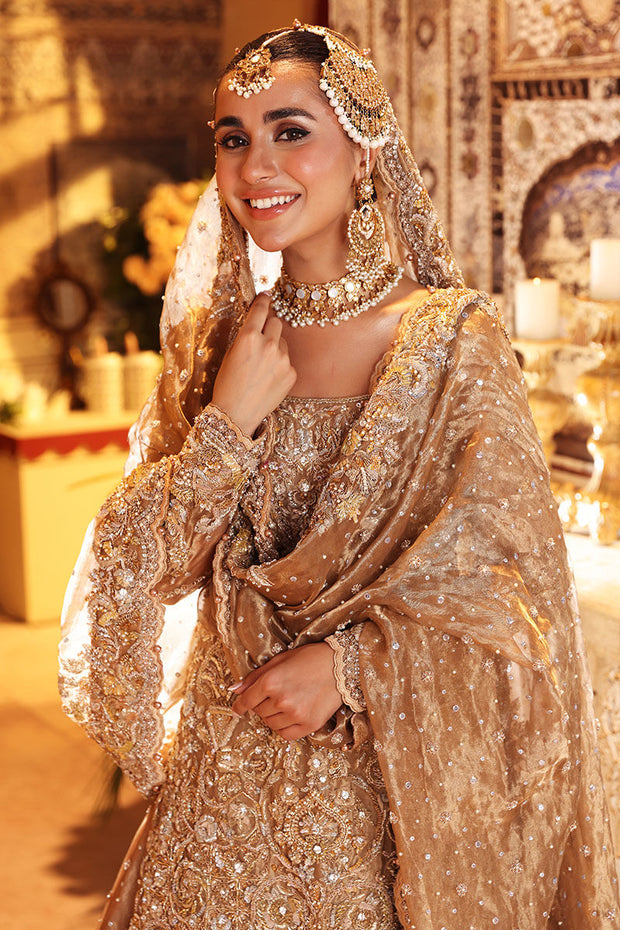 Golden Bridal Dress Pakistani in Lehenga Kameez Style Online