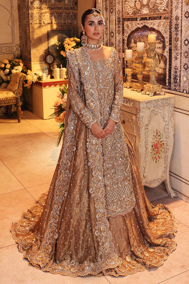 Golden Bridal Dress Pakistani in Lehenga Kameez Style