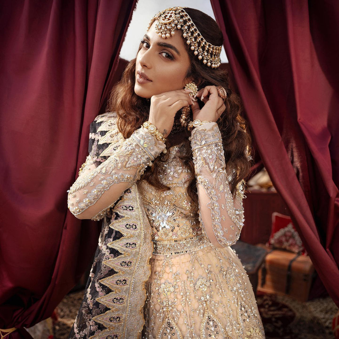 Golden Bridal Dress in Lehenga Gown Style