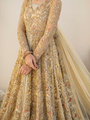 Golden Bridal Lehenga Gown Pakistani Wedding Dress