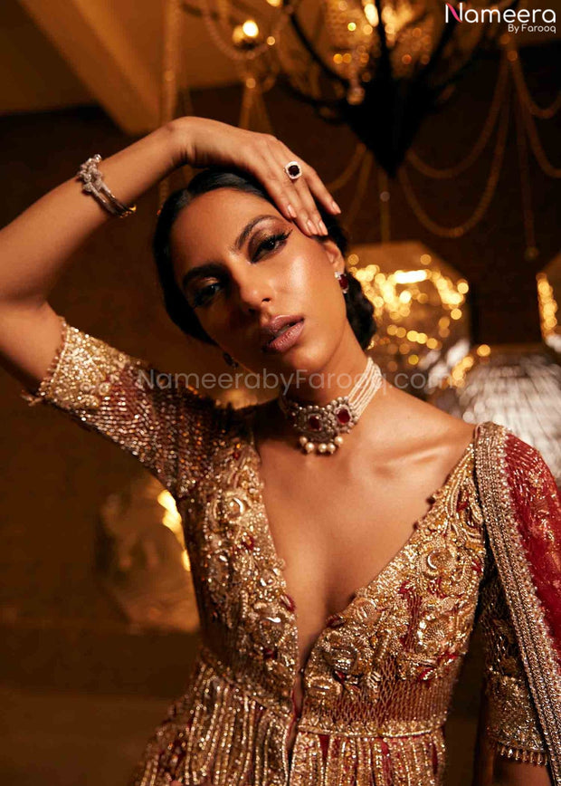 golden bridal lehenga