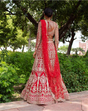 Golden Bridal Lehenga with Red Dupatta Pakistani Wedding Dress