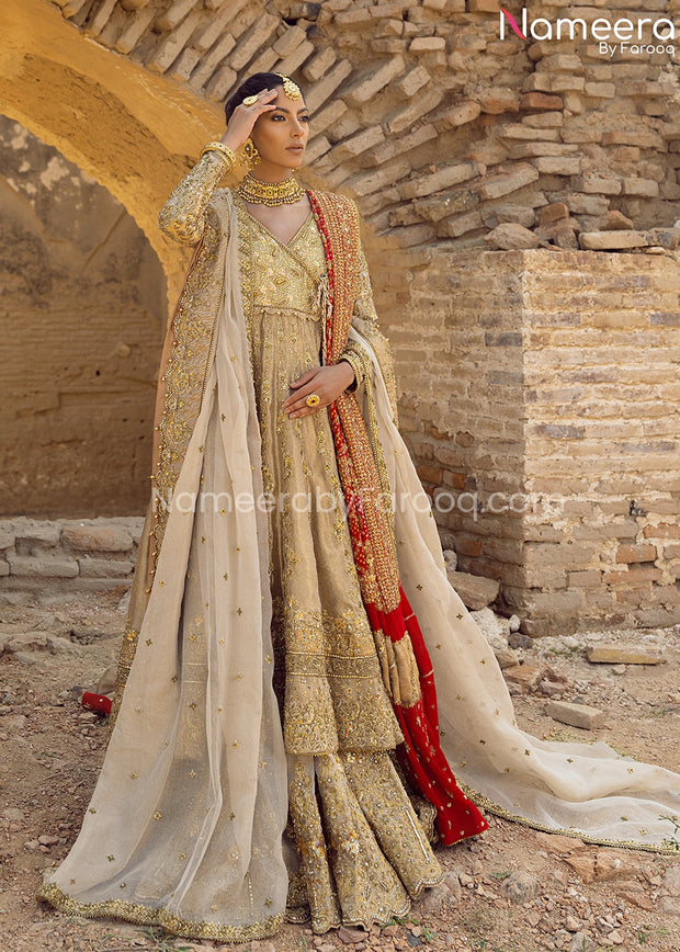 Golden Bridal Lehenga with Royal Angrakha Dress