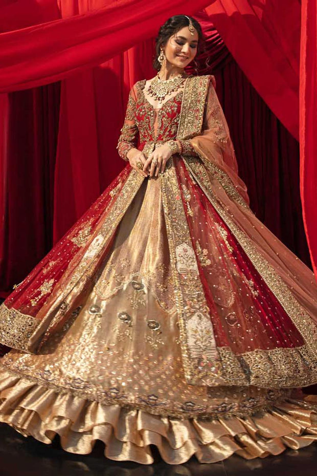 Heavily Embellished Golden Indian Wedding Dress for Bridal Wear