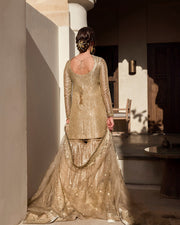 Golden Kameez Sharara for Pakistani Wedding Dress