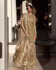 Golden Kameez Sharara for Pakistani Wedding Dresses