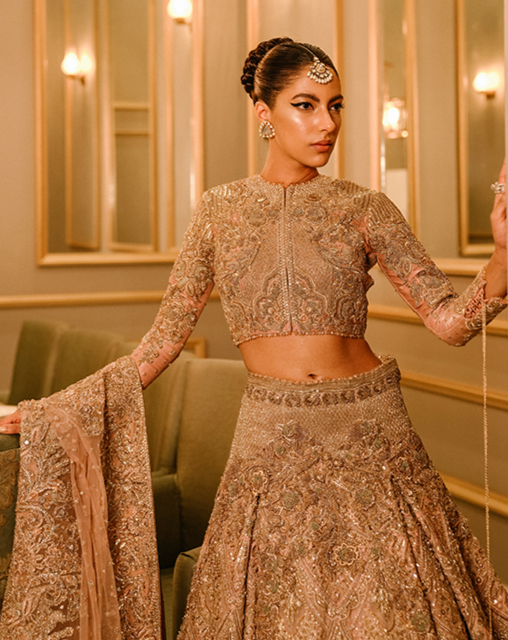 Golden Lehenga Bridal Choli for Pakistani Bridal Wear Nameera by