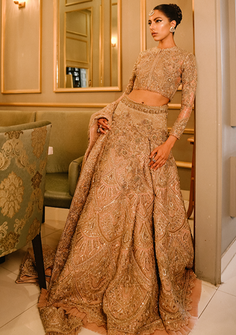 Golden Lehenga Bridal Choli for Pakistani Bridal Wear