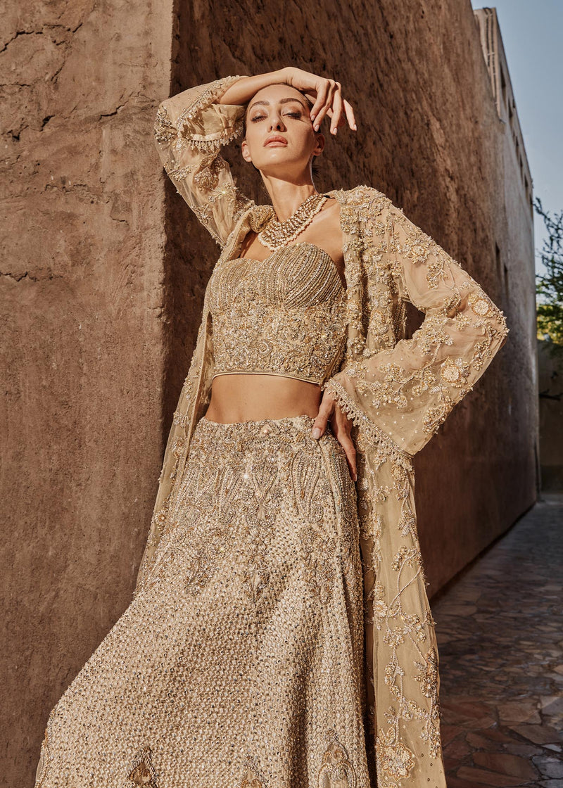 Golden Lehenga Choli Gown 