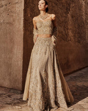 Golden Lehenga Choli Gown for Indian Bridal Wear