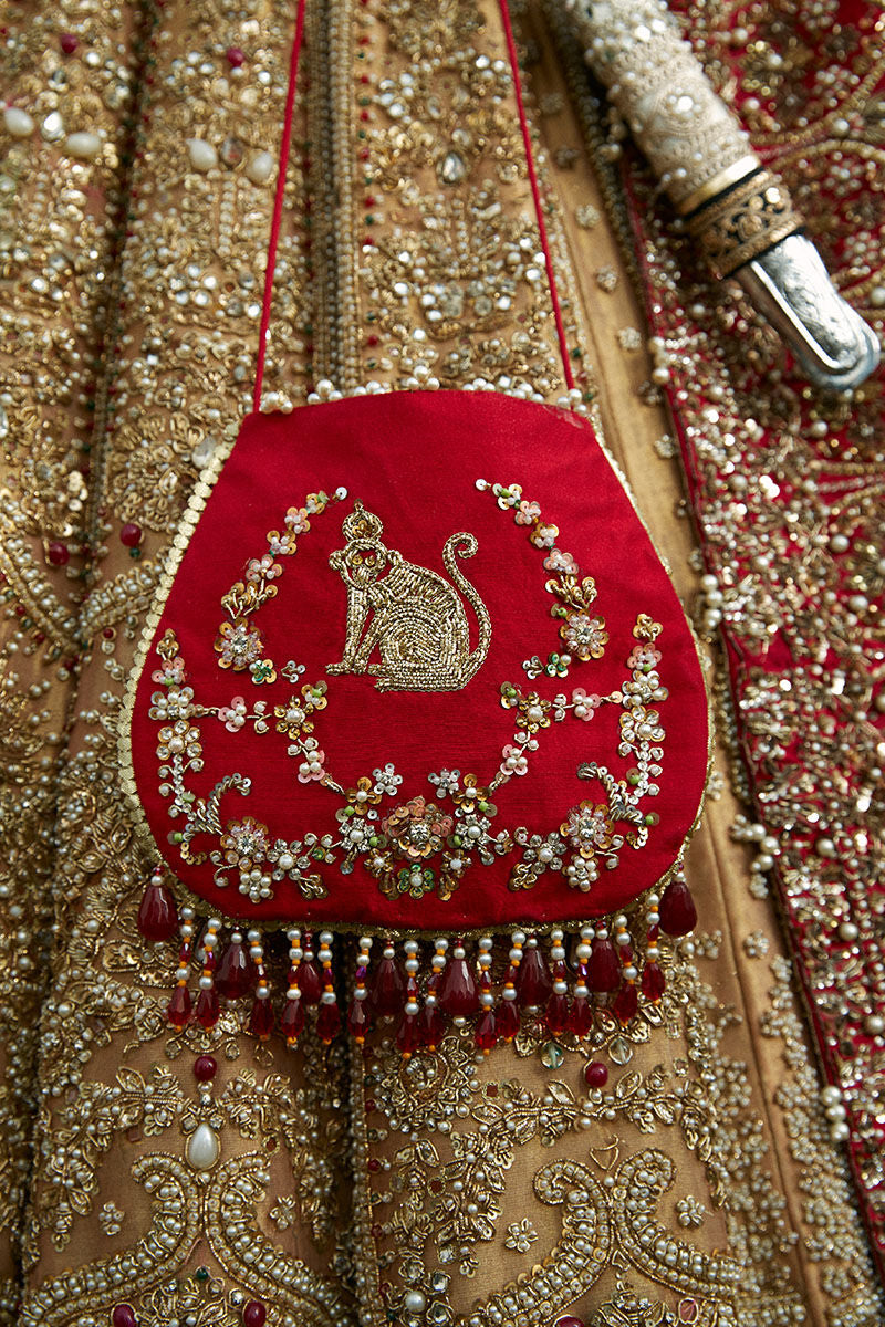 Golden Lehenga Choli Red Dupatta Pakistani 