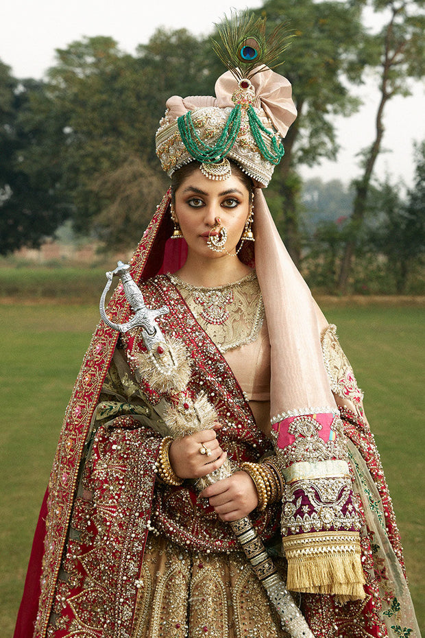 Golden Lehenga Choli Red Dupatta Pakistani Wedding Dress