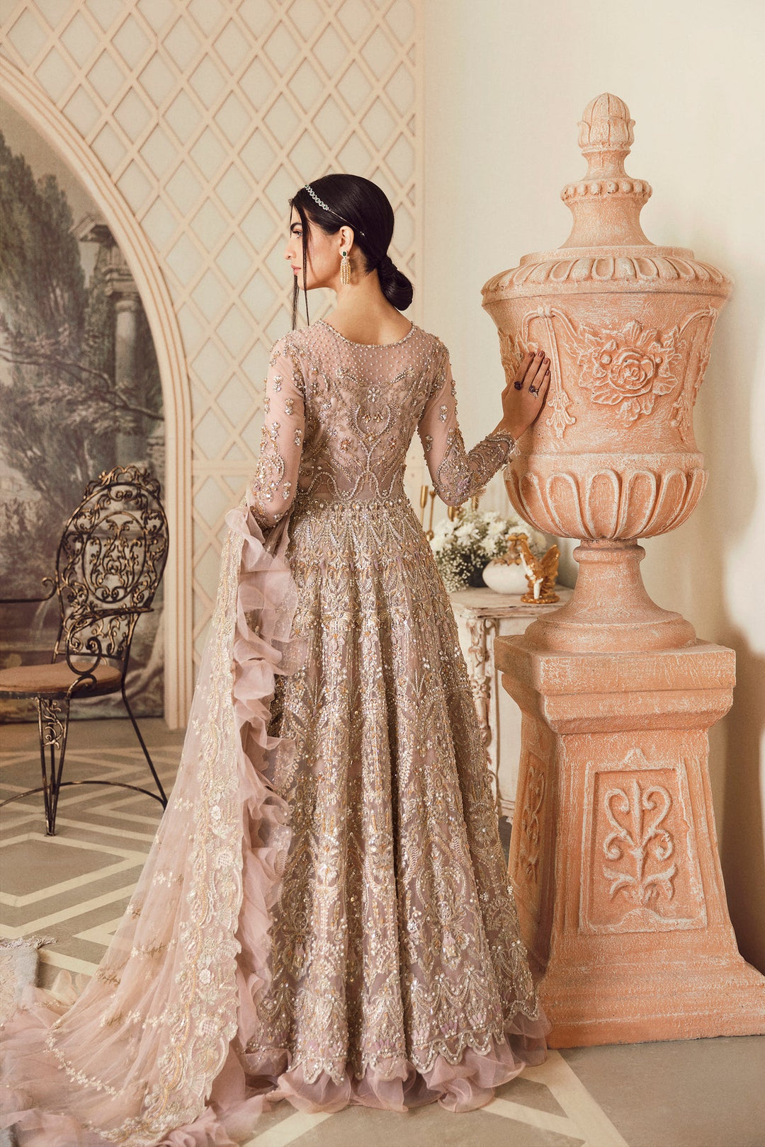 Golden Lehenga for Bride in Long Frock 
