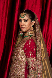 Golden Maroon Lehenga Bridal Pakistani Wedding Dress 2023