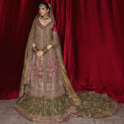 Golden Maroon Lehenga Bridal Pakistani Wedding Dresses