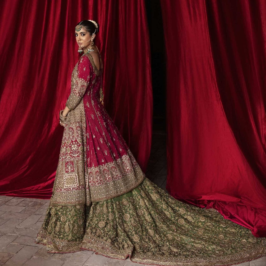 red golden pakistani bridal dresses Maroon Lehenga Wedding – Nameera by Farooq bridal party dress