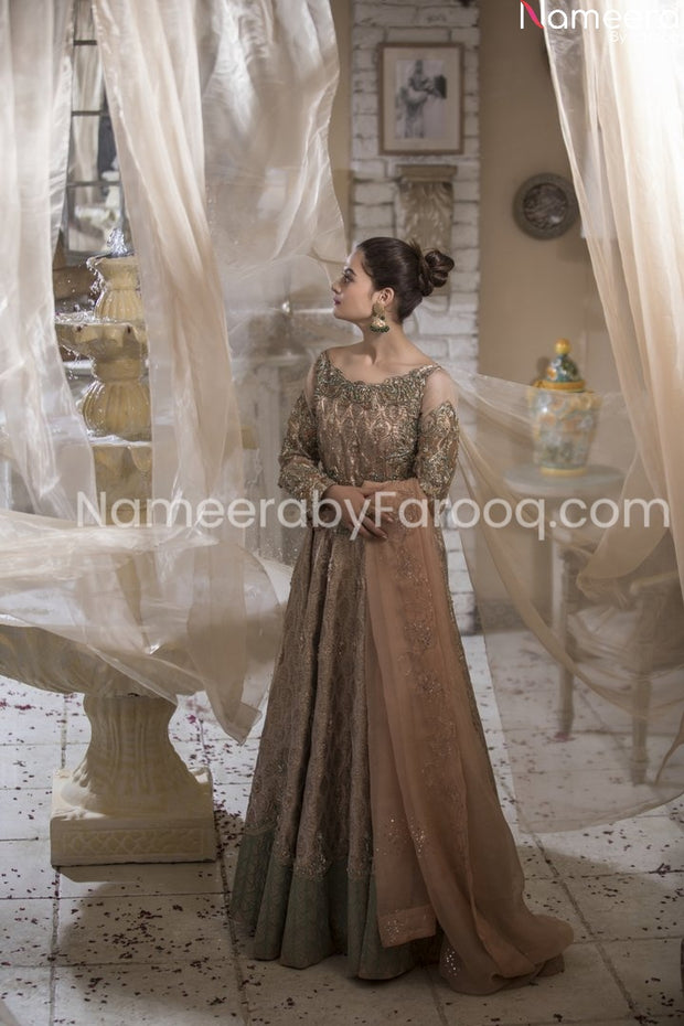 Golden Maxi Dress Pakistani 