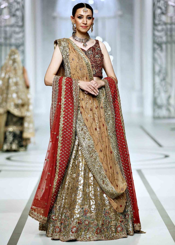 Golden Pakistani Designer Lehenga with Red Choli 2022