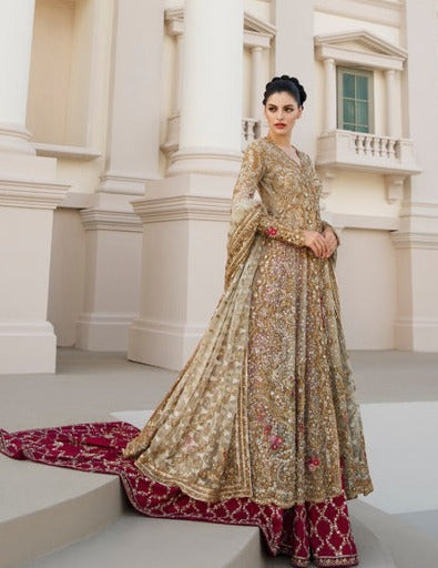 Designer Golden Punjabi Bridal Lehenga for Wedding Wear Nameera by Farooq Designer Golden Punjabi Bridal Lehenga for Wedding Wear Nameera by Farooq