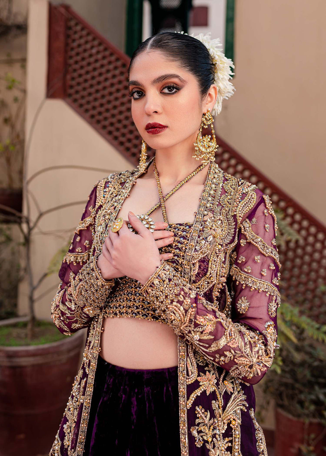 Golden Purple Lehenga Choli Jacket 