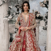 Golden Red Maxi Lehenga for Pakistani Wedding Dresses 2023