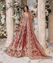 Golden Red Maxi Lehenga for Pakistani Wedding Dresses