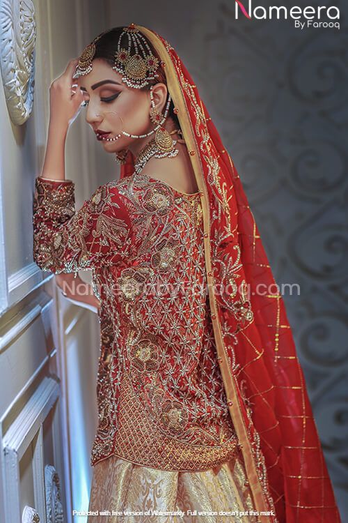 Golden Red Pakistani Wedding Dresses 