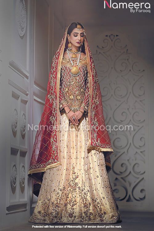 Golden Red Pakistani Wedding Dresses 