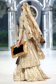 Golden Silk Lehenga Frock for Pakistani Bridal Dresses 2023
