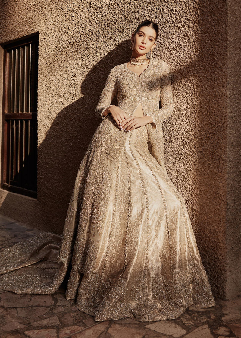 Golden Skin Lehenga Gown Pakistani Wedding Dresses SMALL Golden Skin Lehenga Gown Pakistani Wedding Dresses SMALL