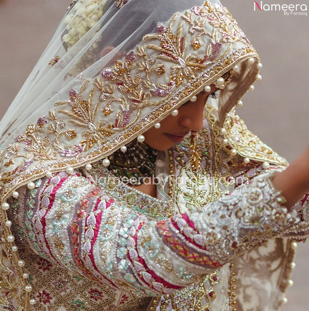 Golden White Bridal Lehenga choli dress