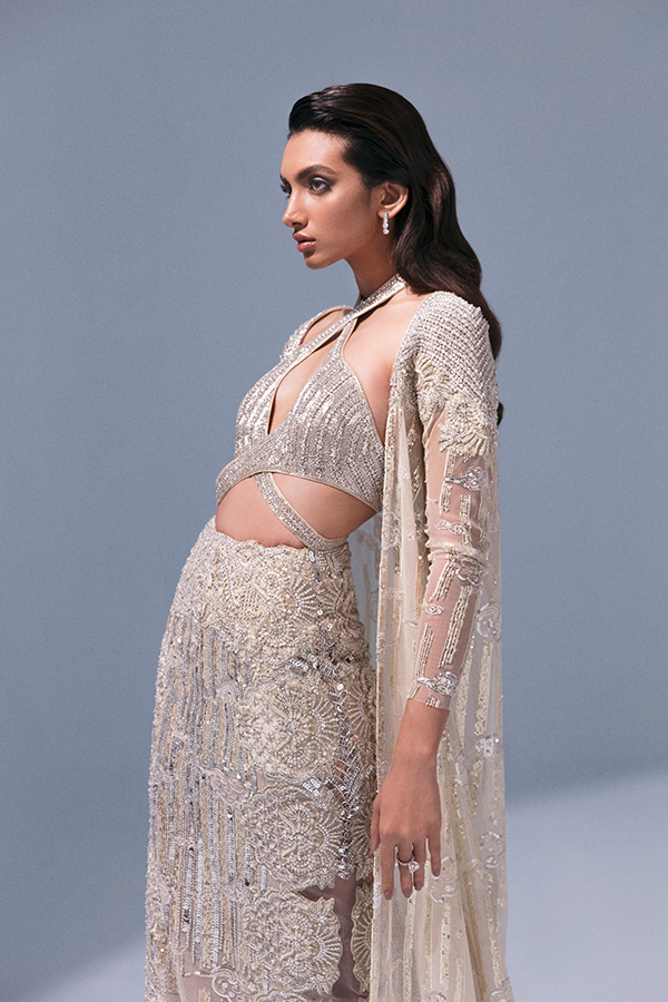Golden White Lehenga Jacket Pakistani Wedding Dress 2023