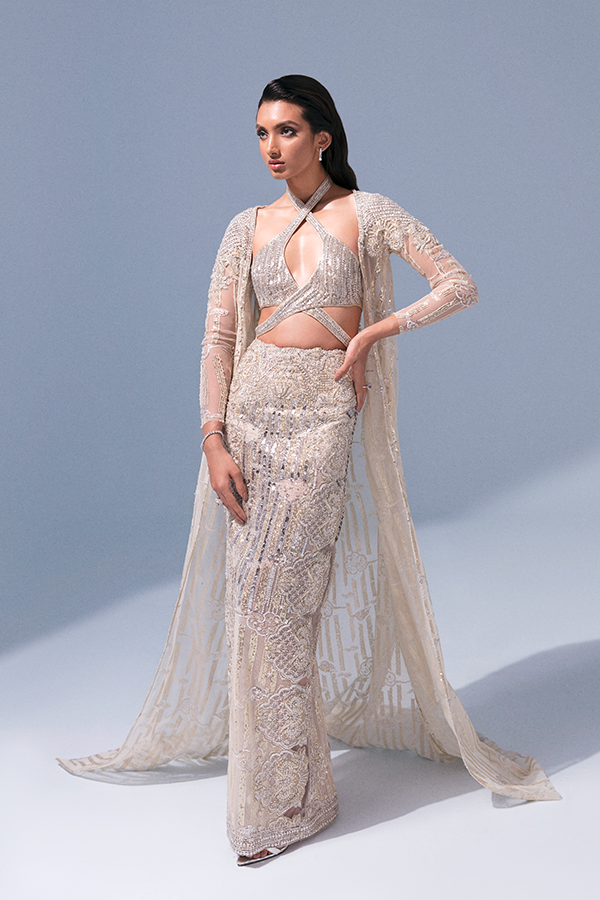 Golden White Lehenga Jacket Pakistani Wedding Dresses