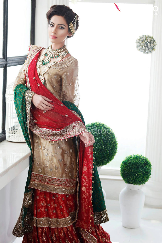 Golden and Red Bridal Dress