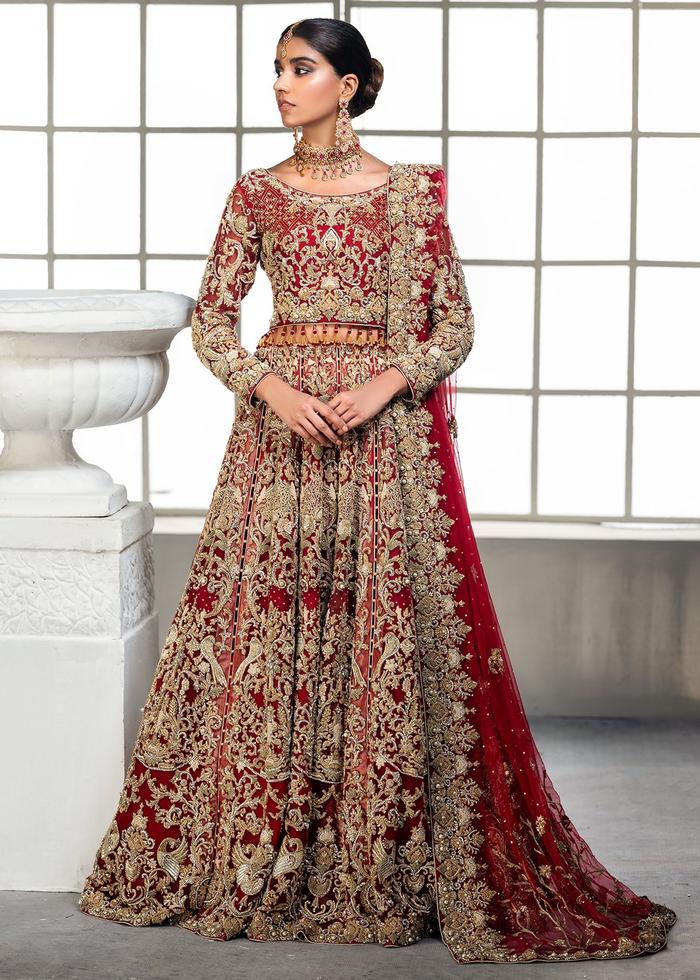 Embellished Red Golden Lehenga Bridal Combination Lehenga Choli