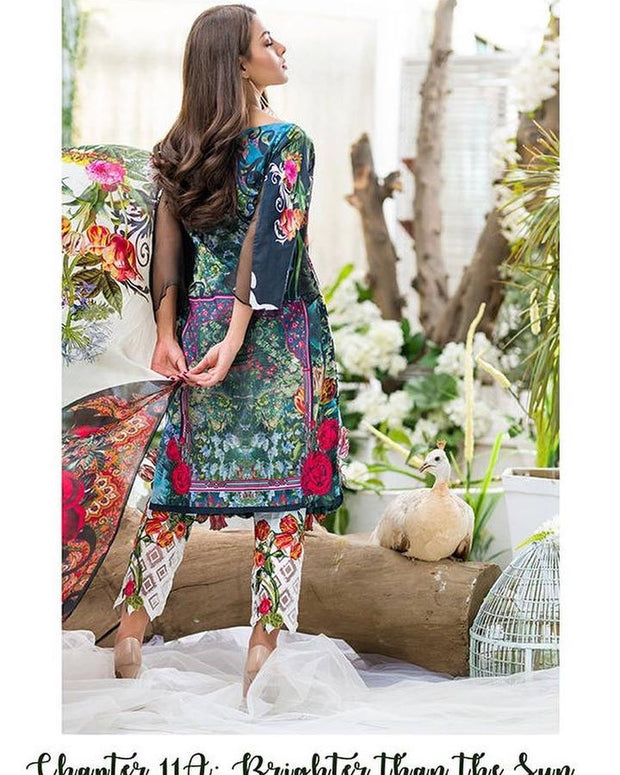 Gorgeous Fresh Floral Printed Embroidered Lawn Designer Dress Medium Gorgeous Fresh Floral Printed Embroidered Lawn Designer Dress Medium